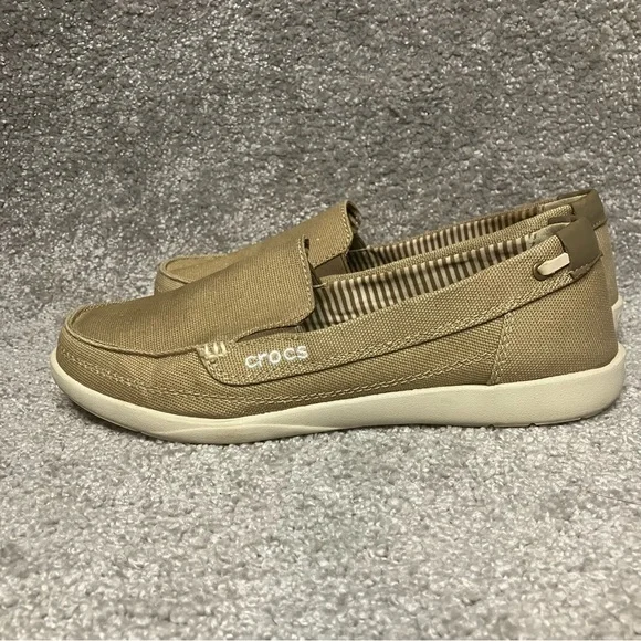 CROCS Shoes Crocs Womens Walu Canvas Loafer Khakistucco Tan